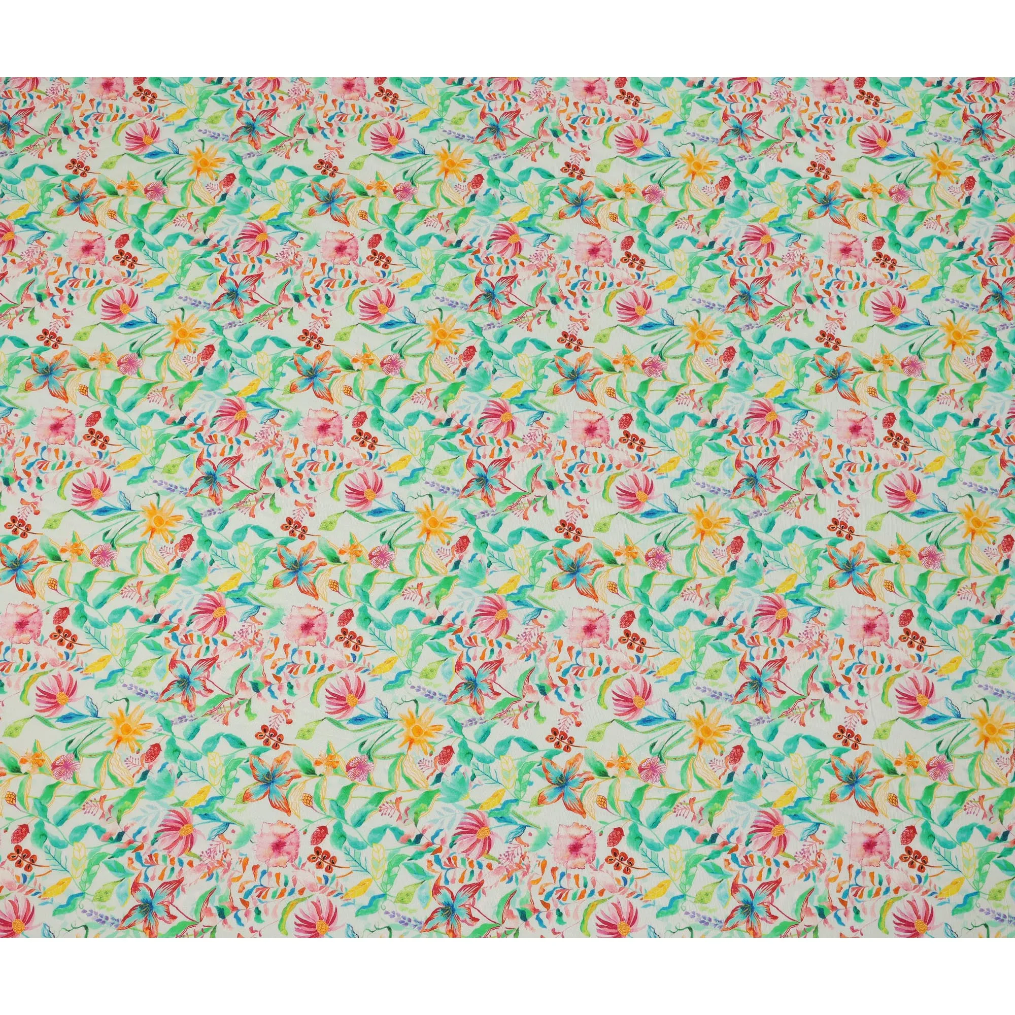 Mint Green Tropical Floral Viscose Crepe Digital Print Fabric, 110 cm Wide, Made in India-D20993