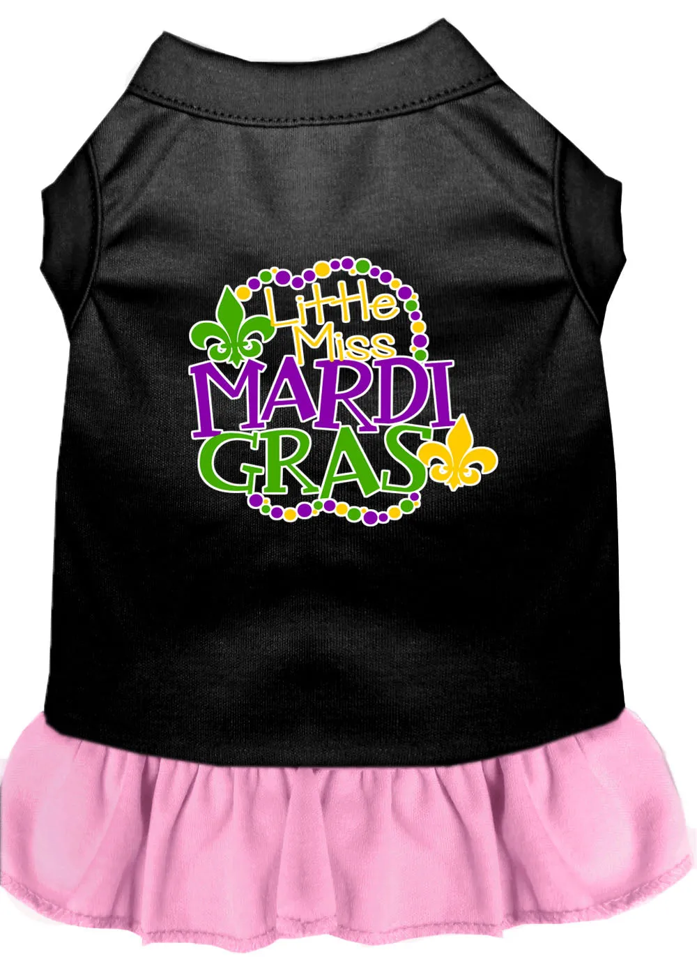 Miss Mardi Gras Screen Print Mardi Gras Dog Dress Black With Light Pink Sm