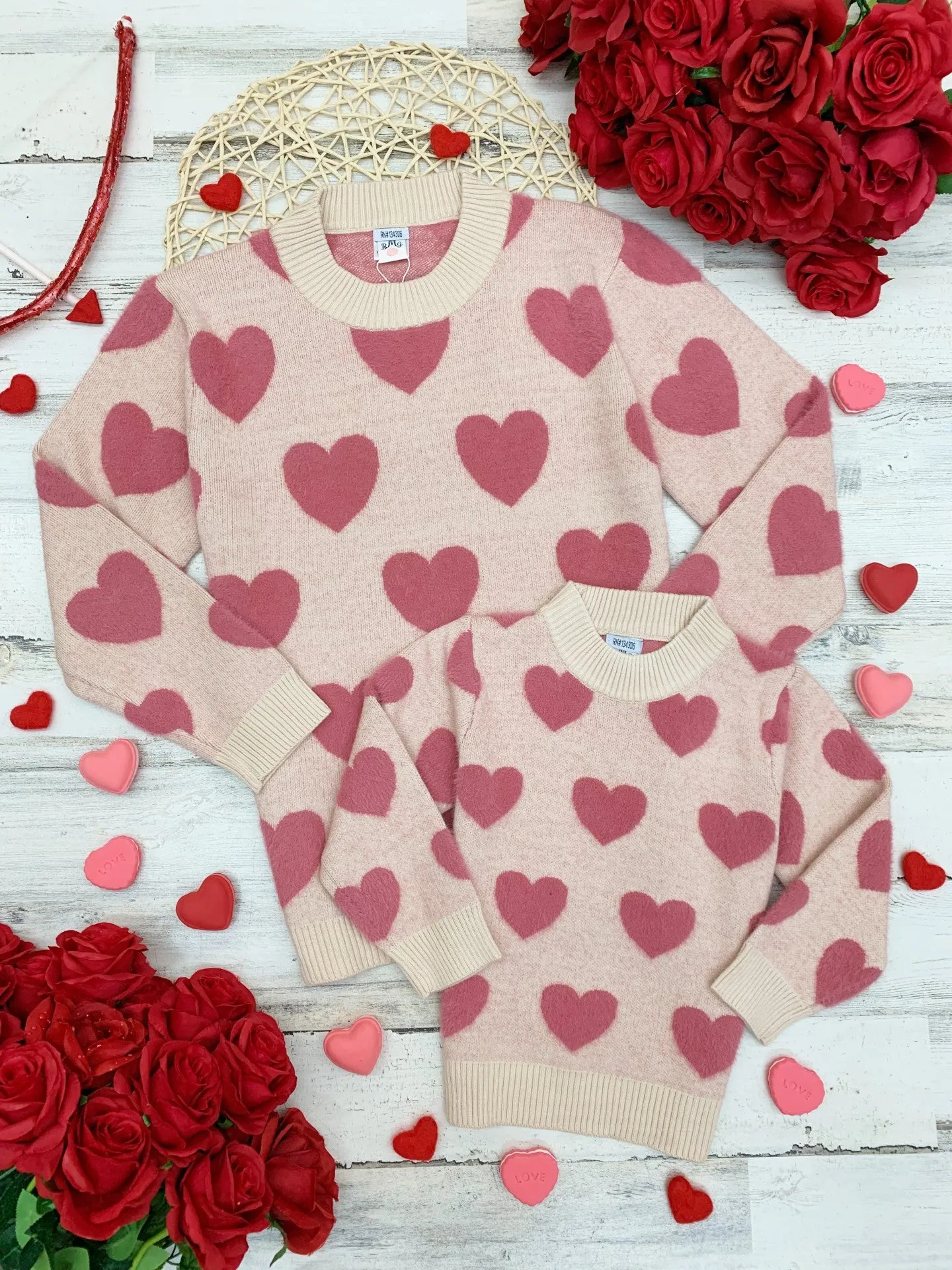 Mommy And Me Hearts On Fire Knit Sweater