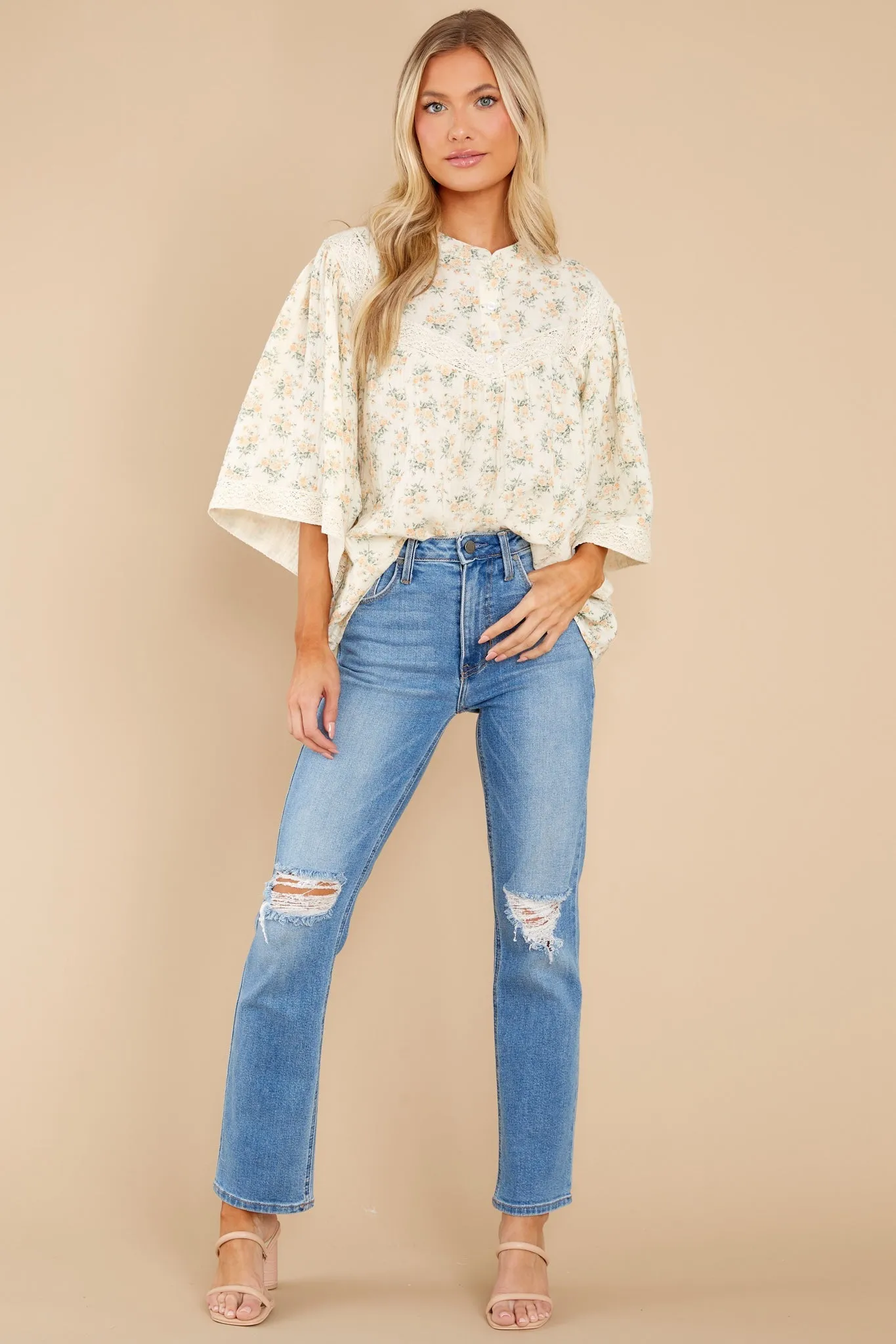 My Dearest Love Ivory Floral Print Top