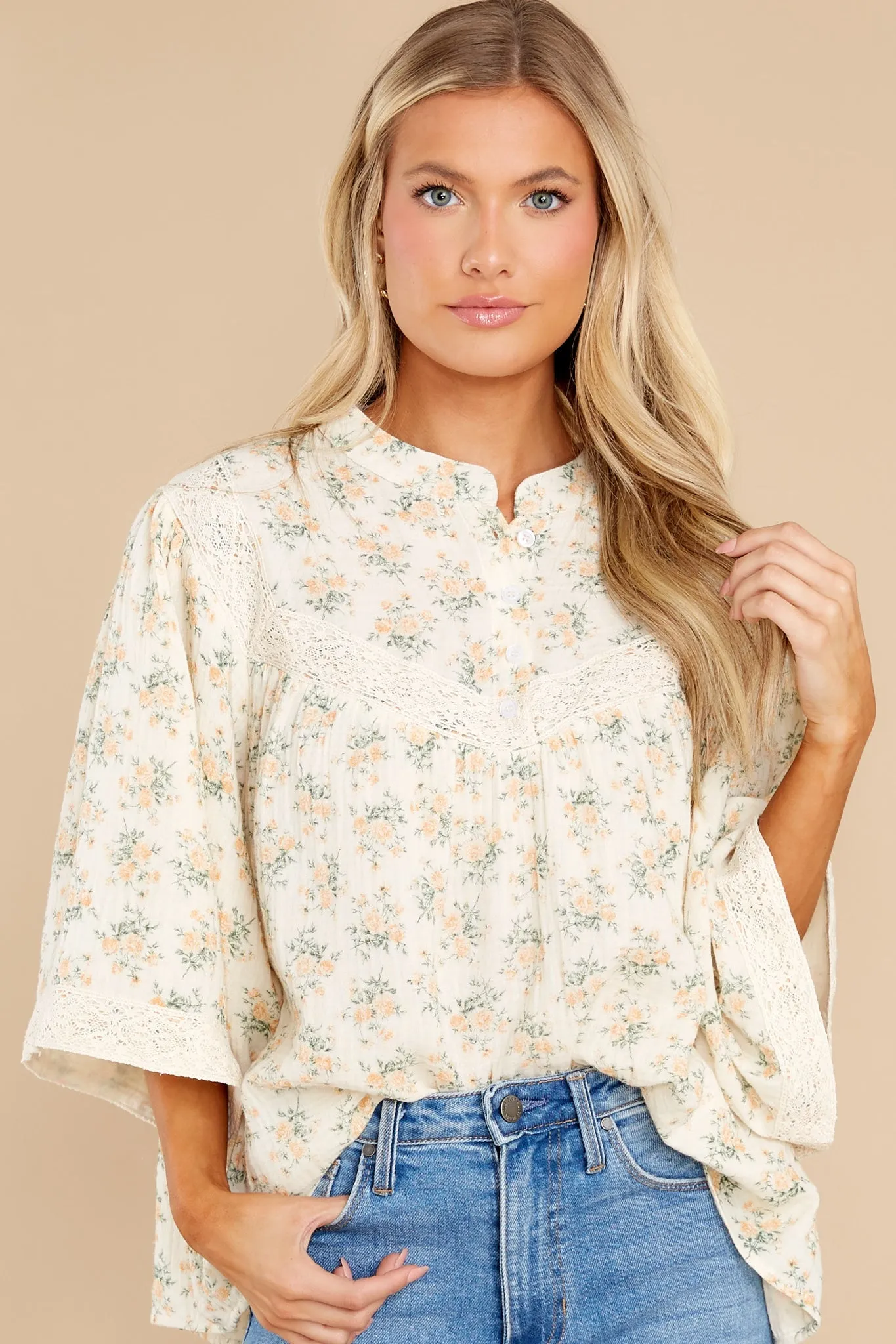 My Dearest Love Ivory Floral Print Top