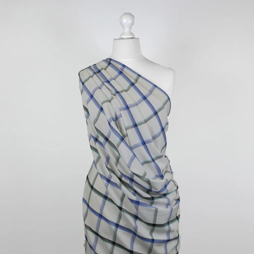 Nairn - Blue Yarn Dyed Asymmetrical Plaid Woven Fabric - 2m Remnant