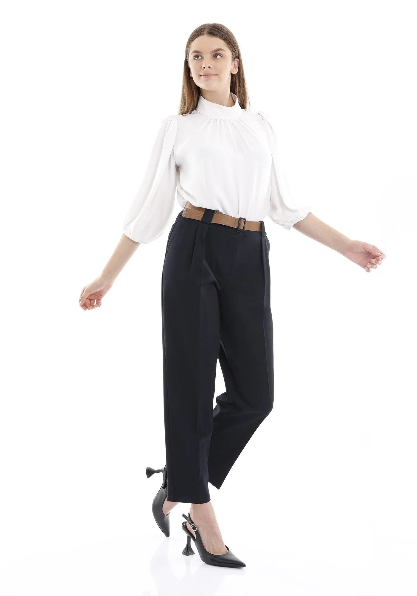 Navy Harem Pants with Belt