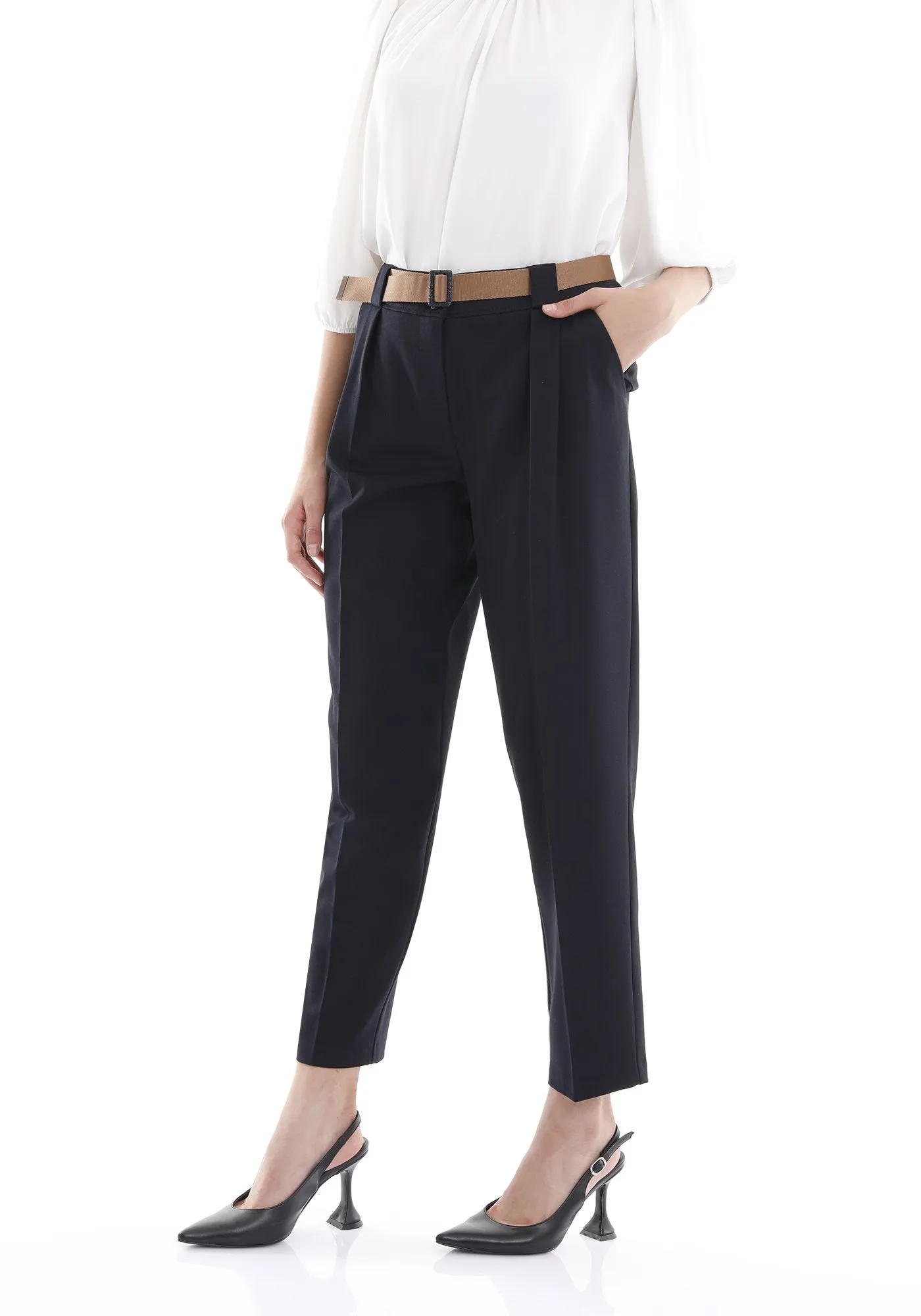 Navy Harem Pants with Belt