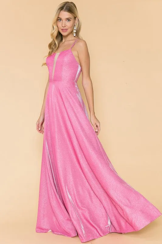 Pink Ladies Double Straps Glitter Maxi Dress