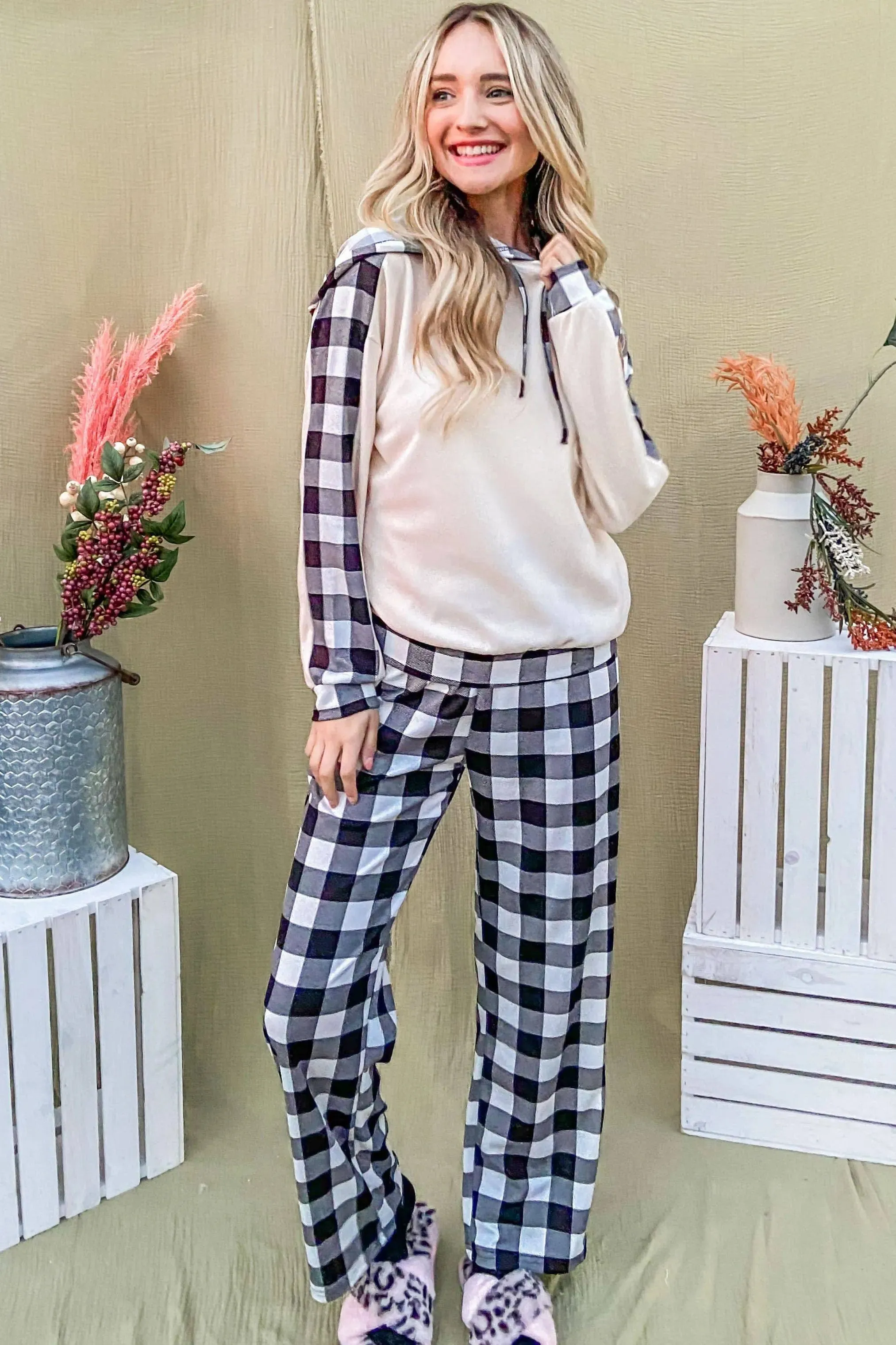 Plaid Hooded Lounge Set - Comfortable Chic