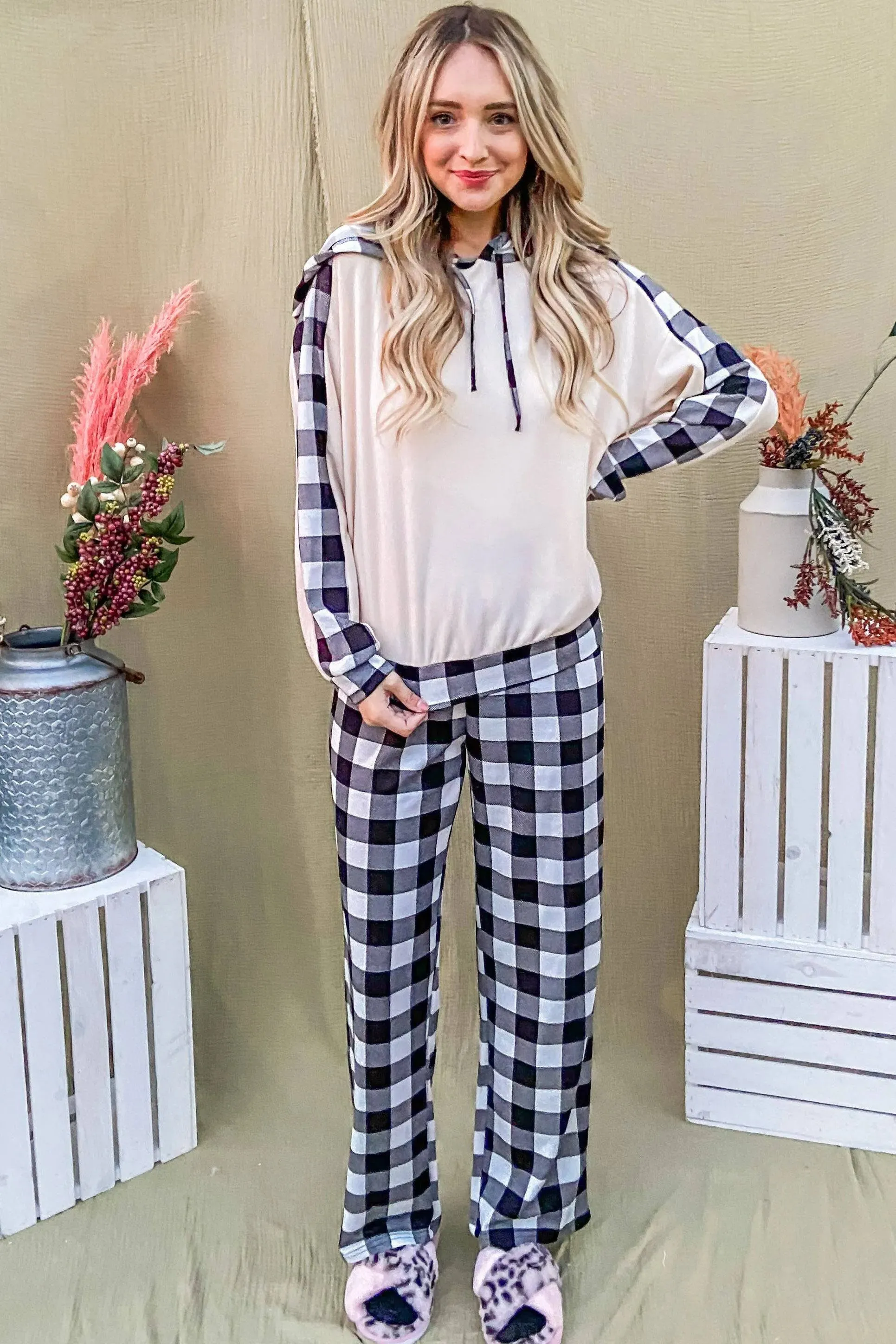 Plaid Hooded Lounge Set - Comfortable Chic