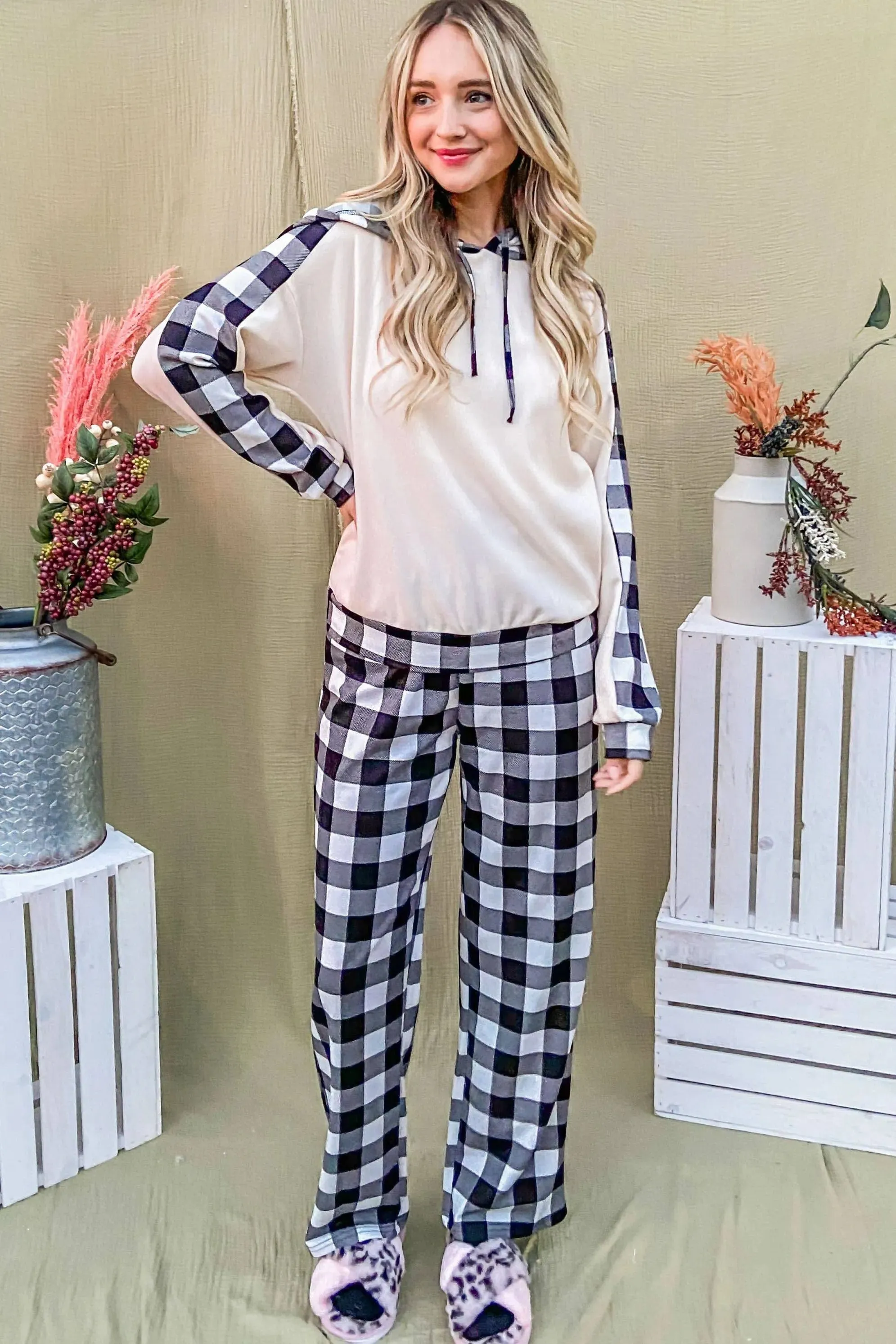 Plaid Hooded Lounge Set - Comfortable Chic