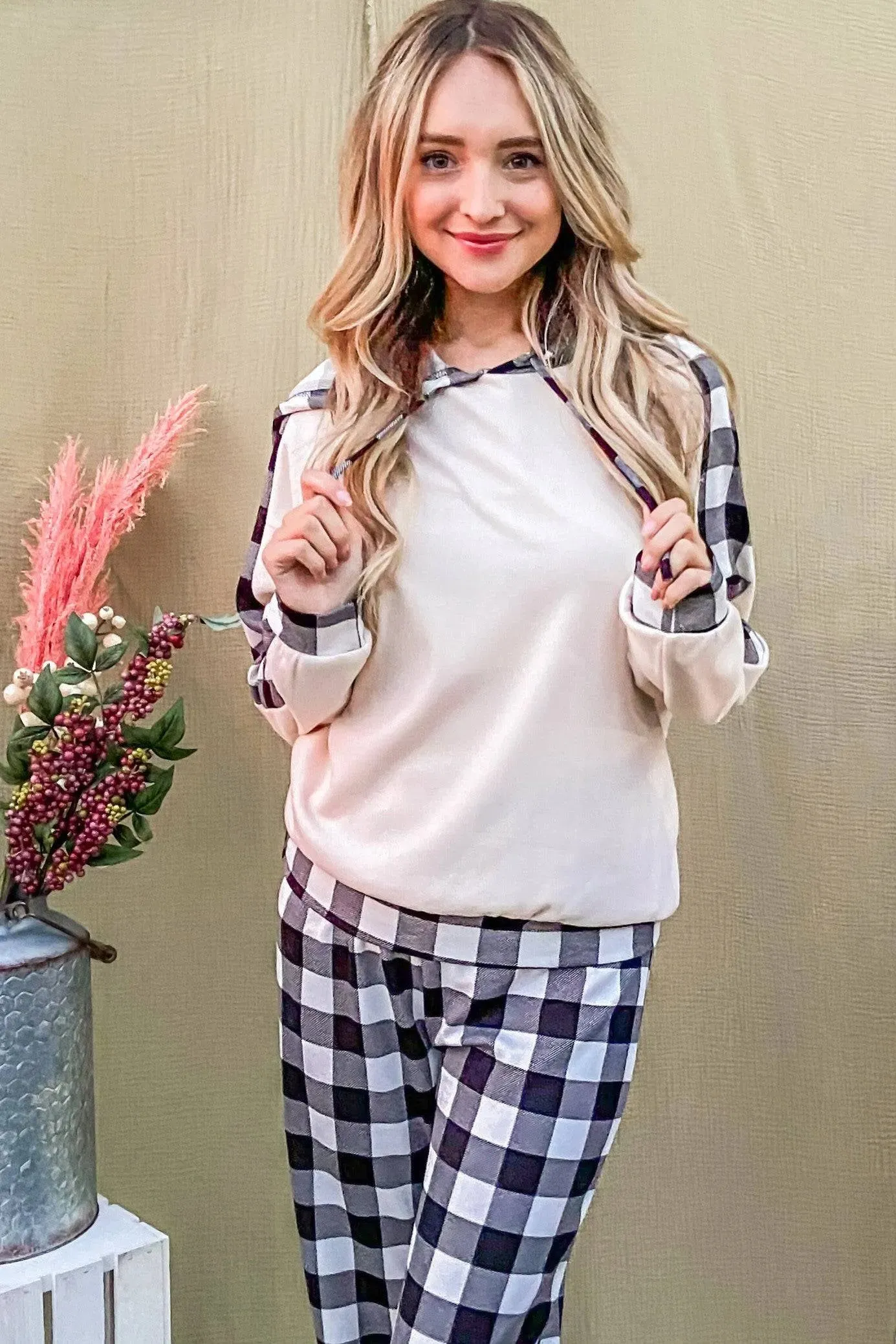 Plaid Hooded Lounge Set - Comfortable Chic