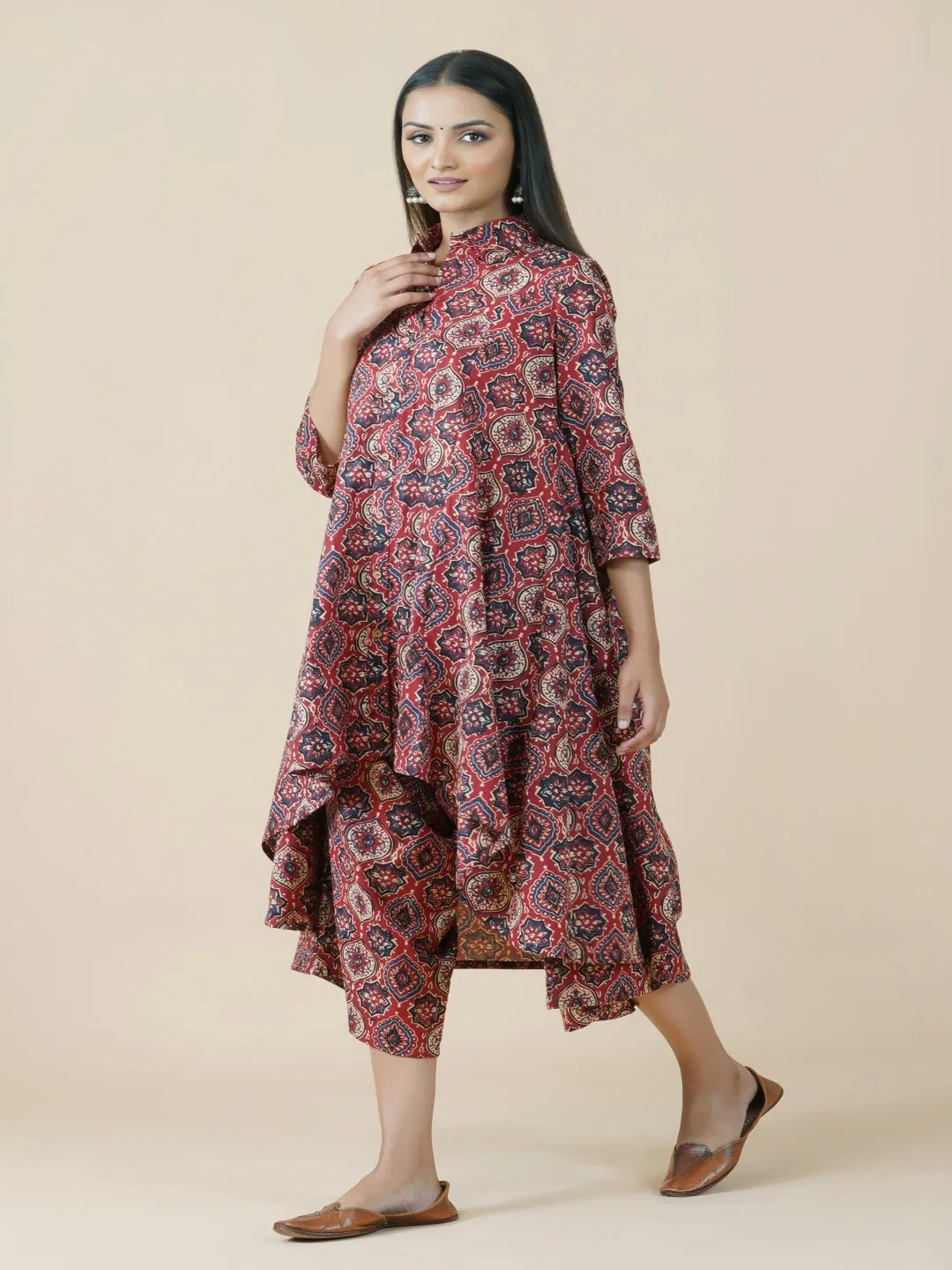 Red Ajrakh Print Kurta & Asymmetrical Pants