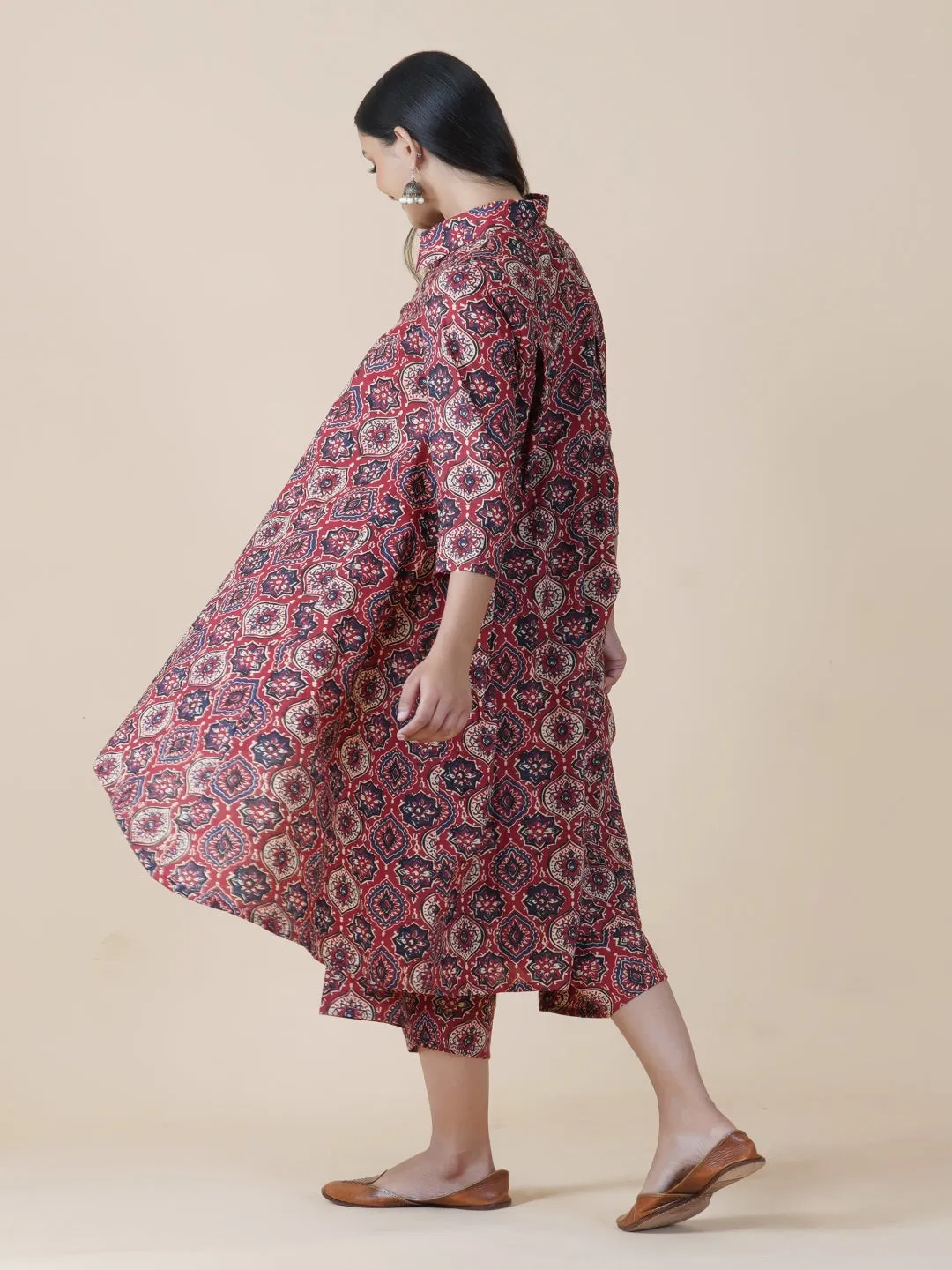 Red Ajrakh Print Kurta & Asymmetrical Pants