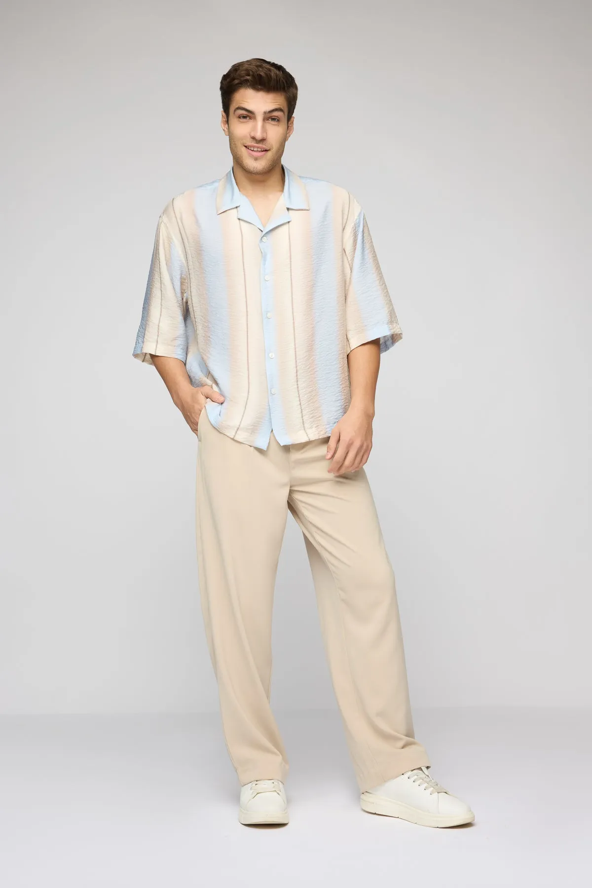 Sand Beige Men's Pleated Korean Pants