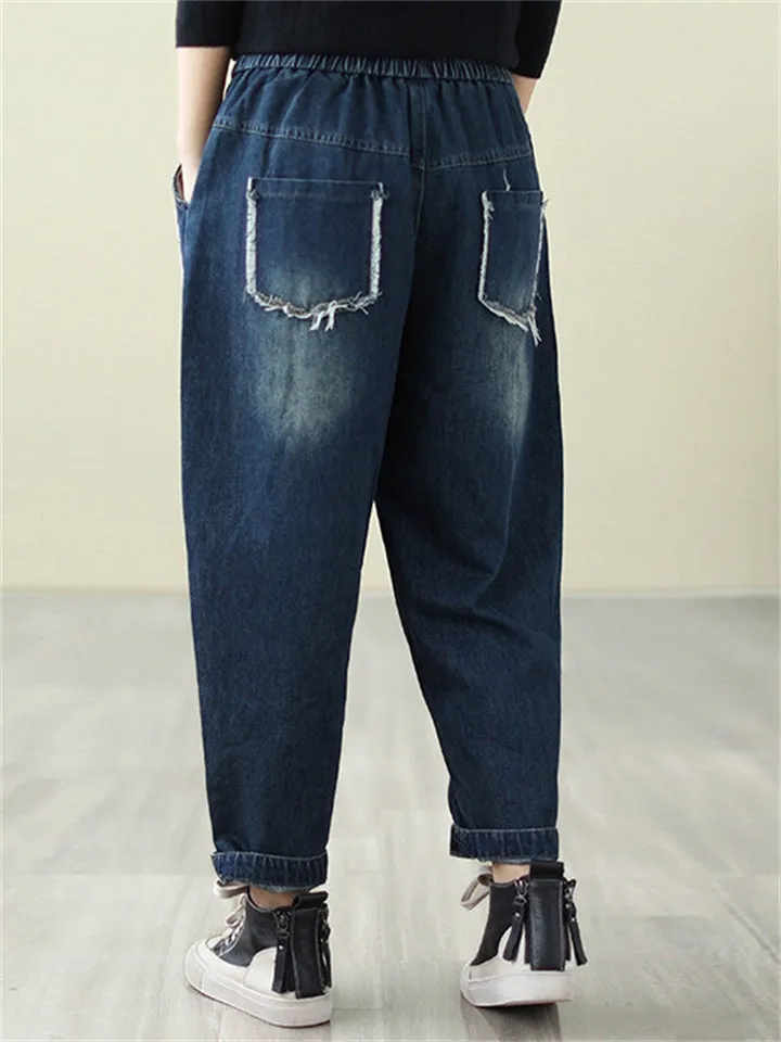 Spring Autumn Female Stylish Elastic Waist Jeans