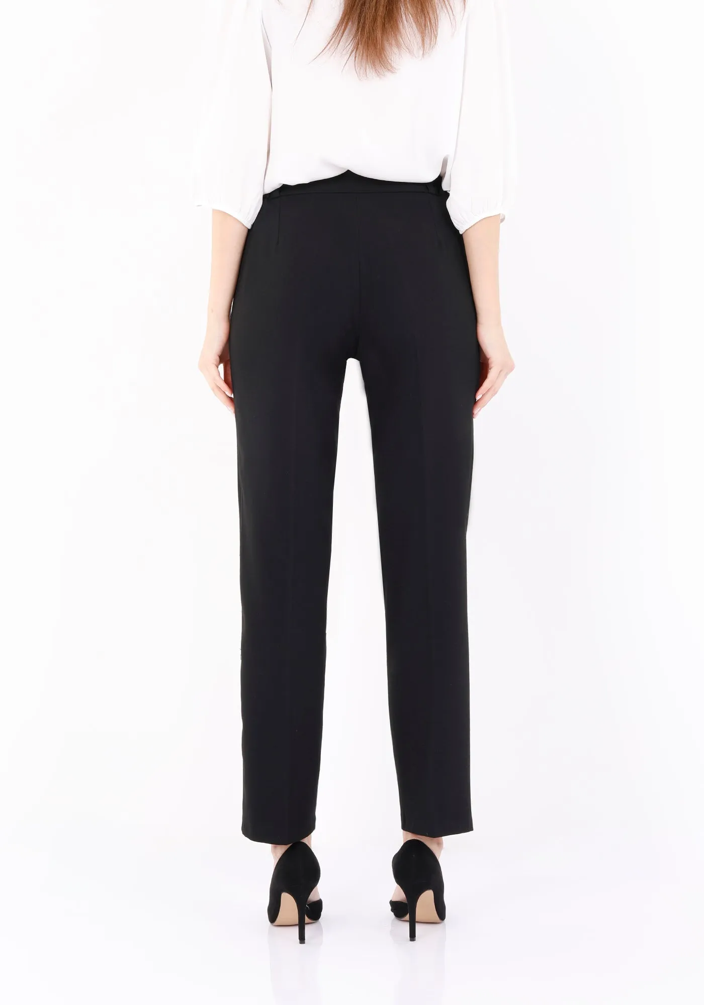 Straight Pants with Elastic Waistband and Zipper Combined