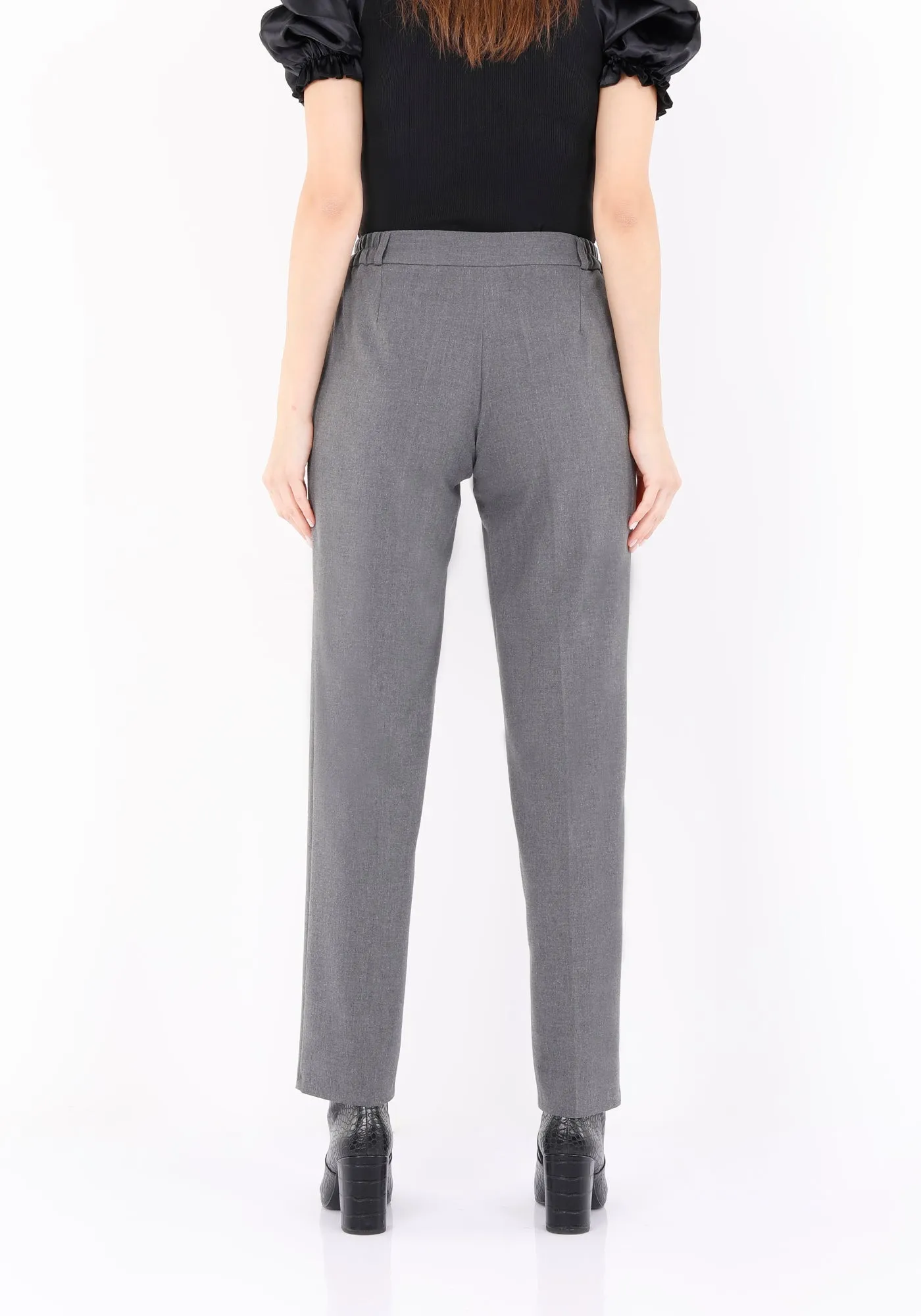 Straight Pants with Elastic Waistband and Zipper Combined