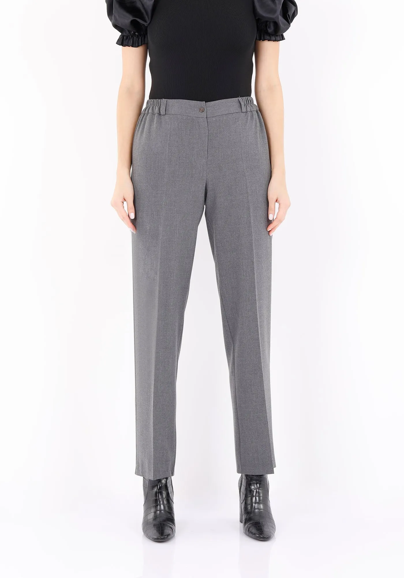 Straight Pants with Elastic Waistband and Zipper Combined