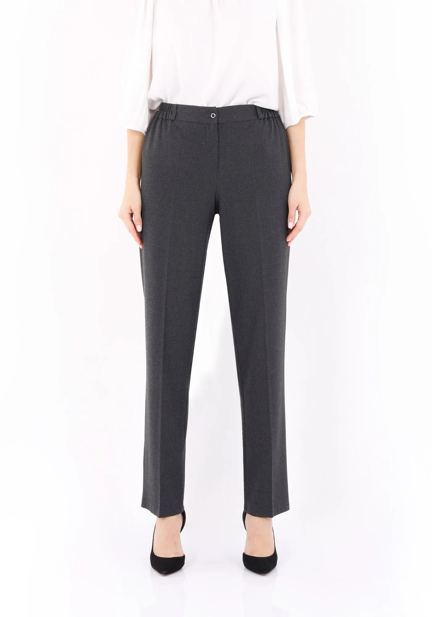 Straight Pants with Elastic Waistband and Zipper Combined