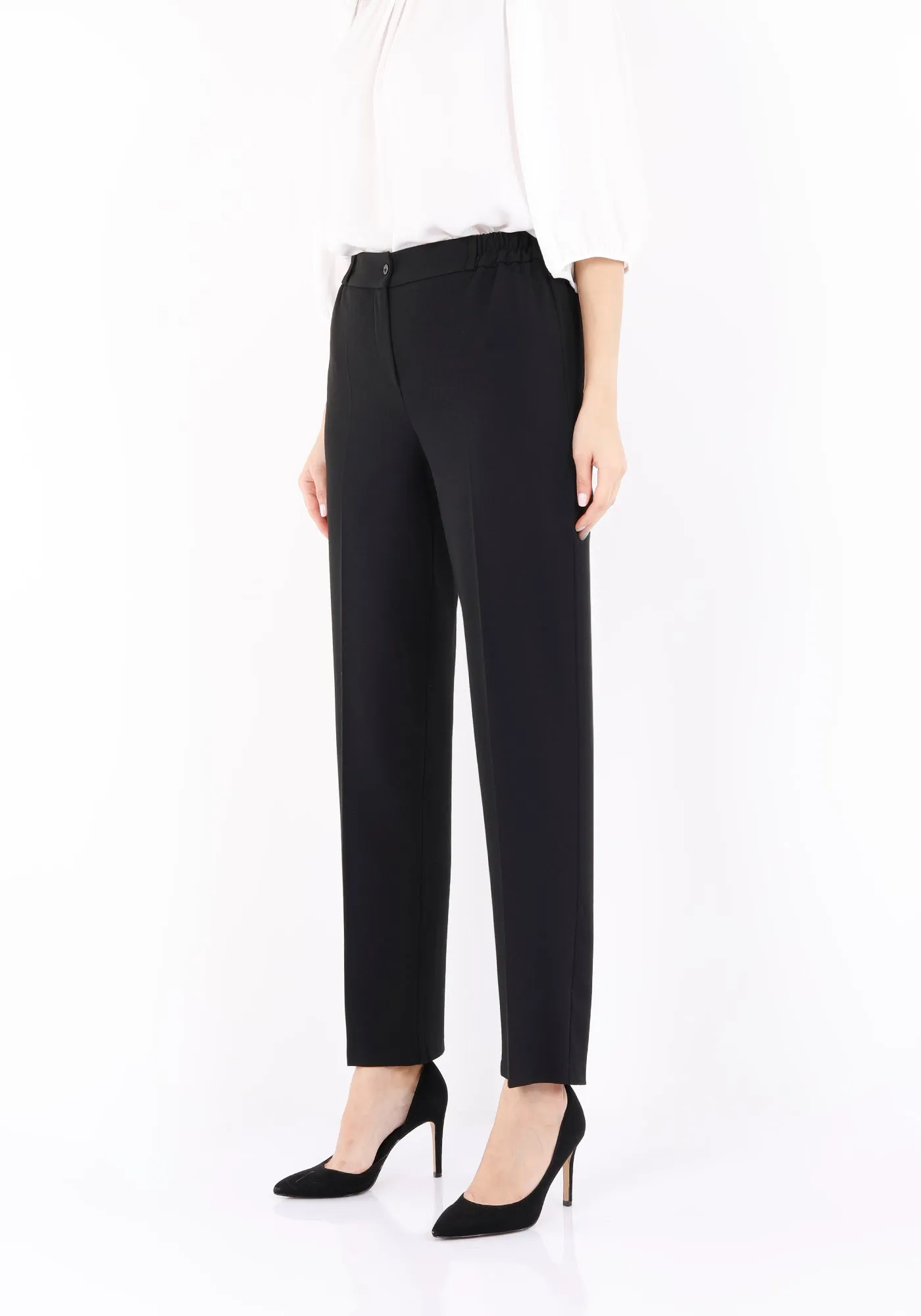 Straight Pants with Elastic Waistband and Zipper Combined