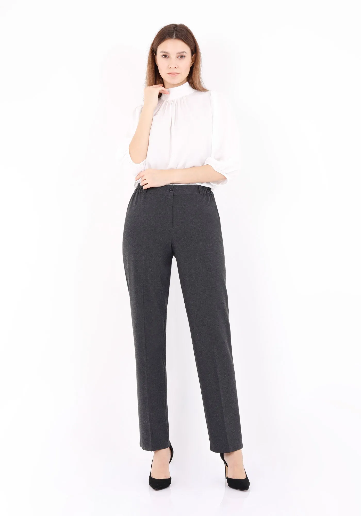 Straight Pants with Elastic Waistband and Zipper Combined