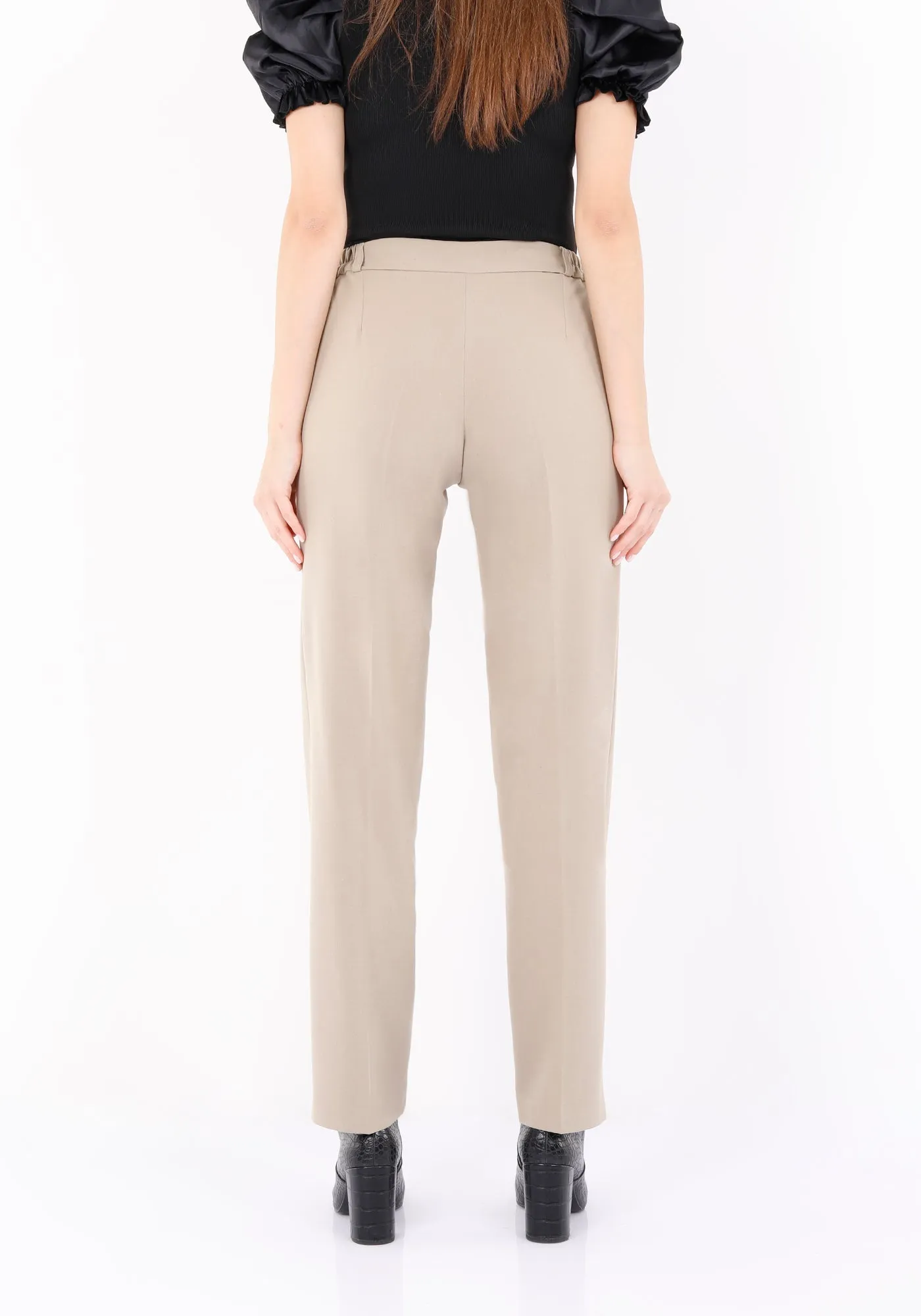 Straight Pants with Elastic Waistband and Zipper Combined