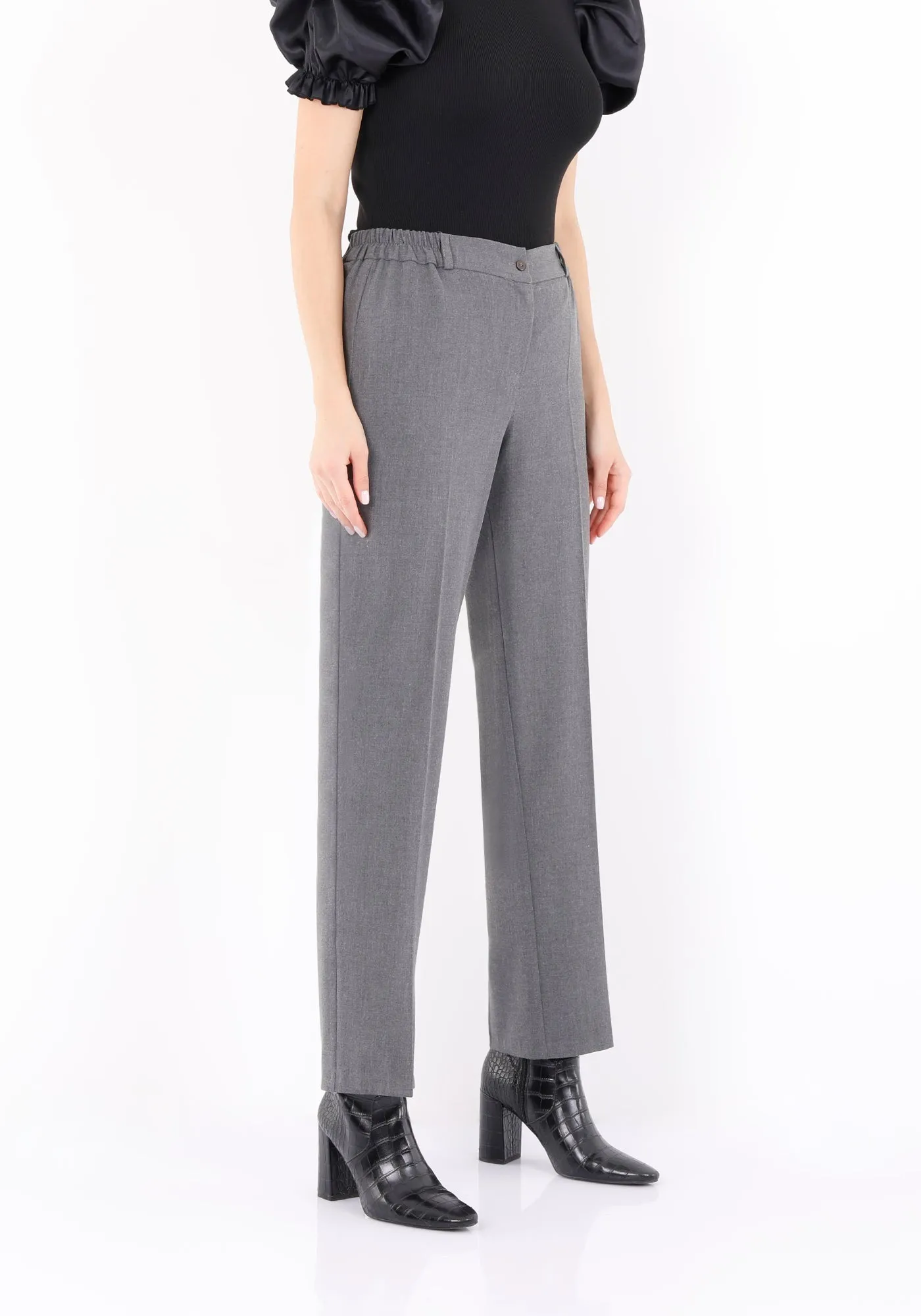 Straight Pants with Elastic Waistband and Zipper Combined