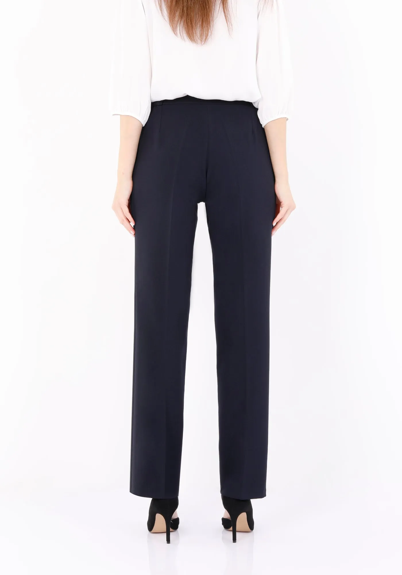 Straight Pants with Elastic Waistband and Zipper Combined