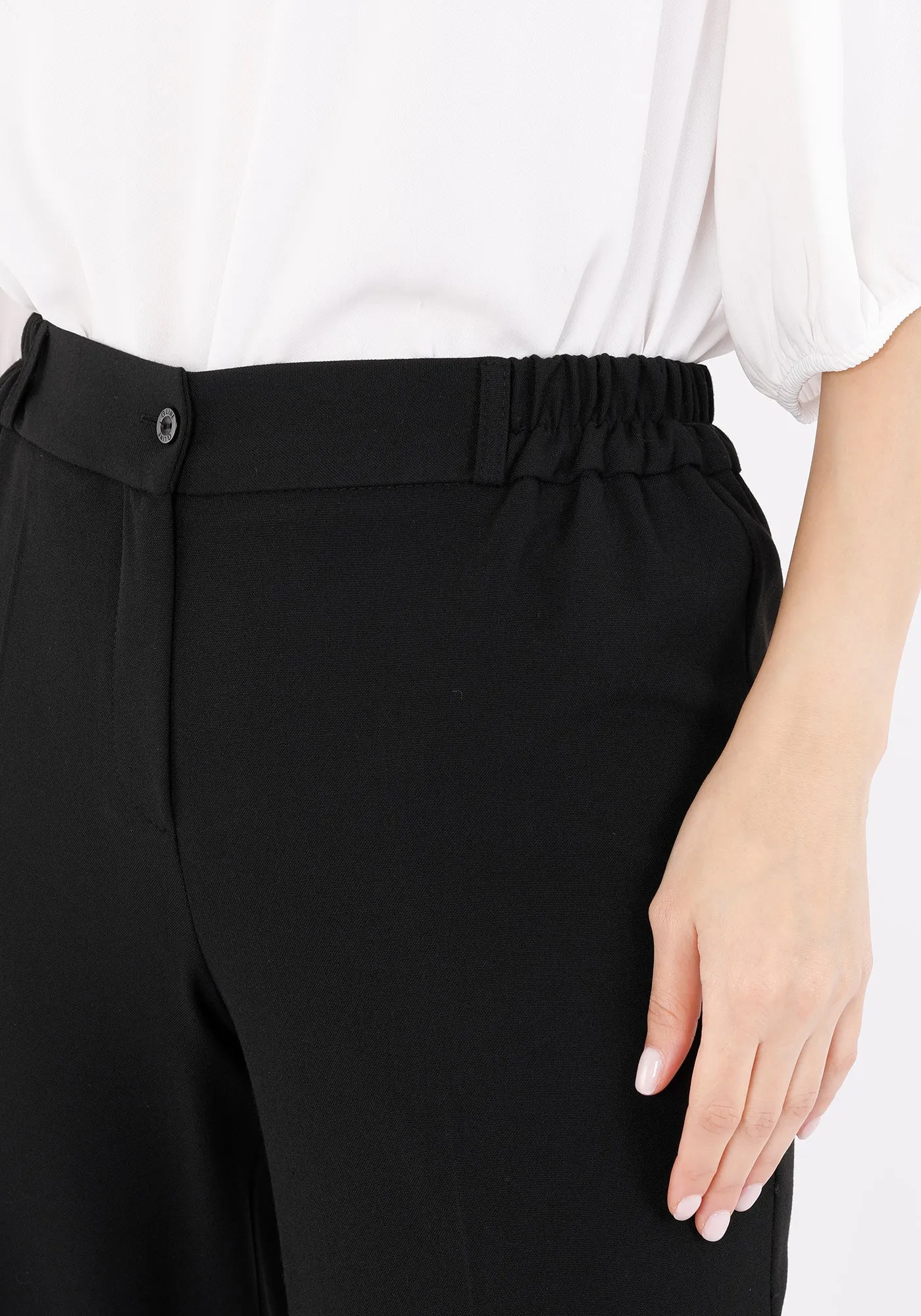 Straight Pants with Elastic Waistband and Zipper Combined