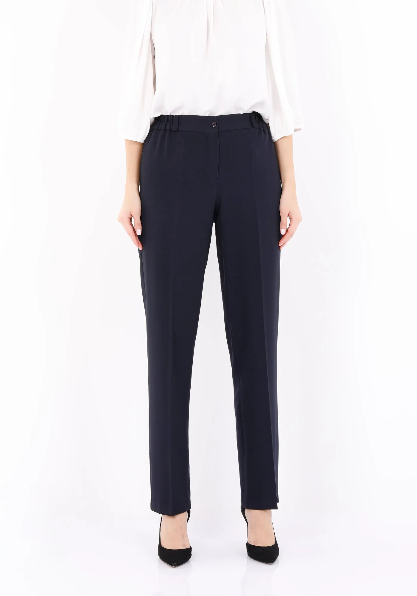 Straight Pants with Elastic Waistband and Zipper Combined