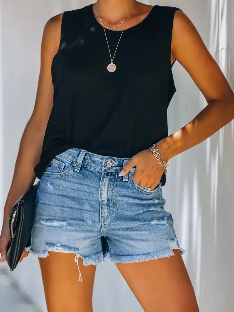 Stylish Ripped Denim Shorts