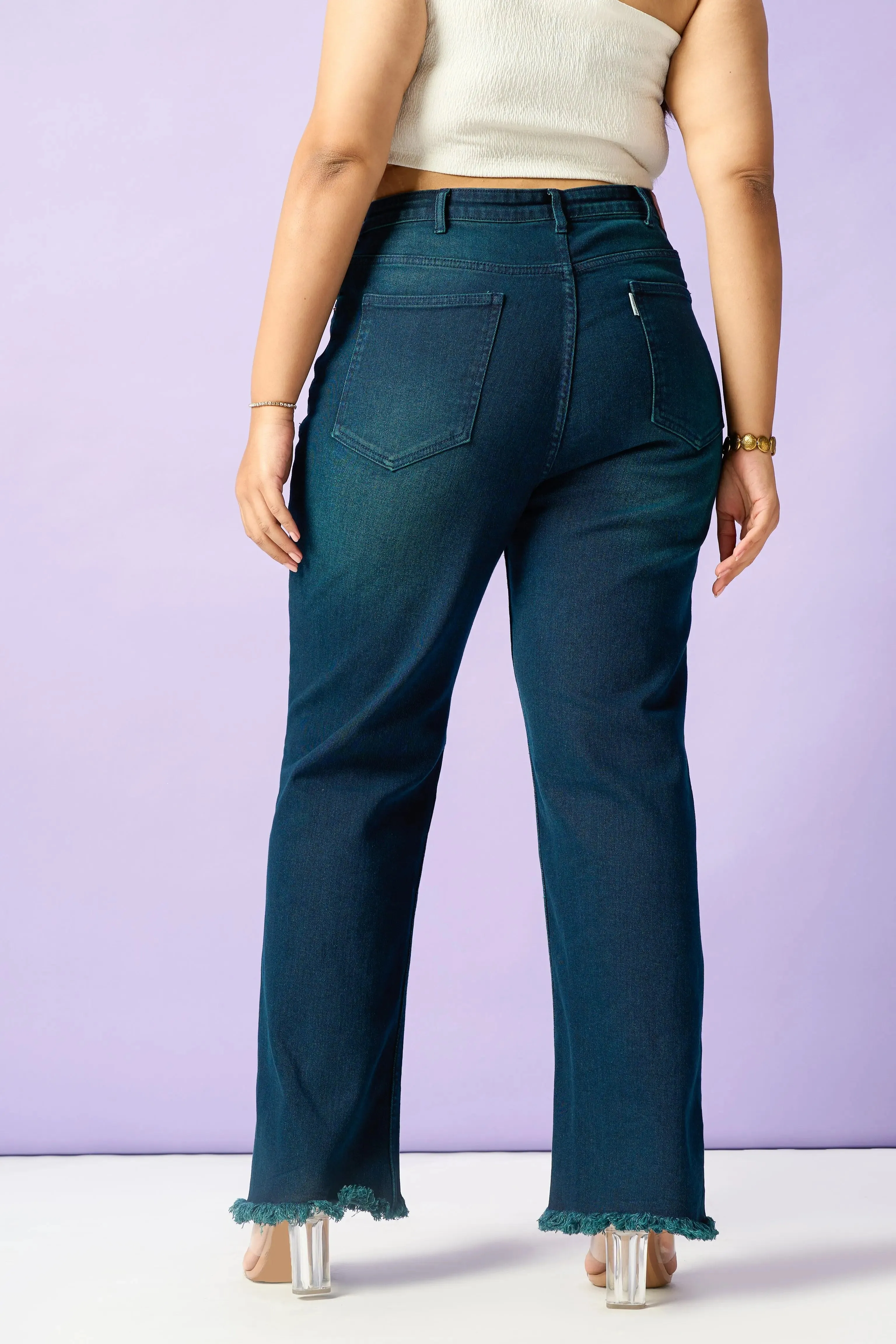 Subtle Teal Curve Straight Leg Jeans