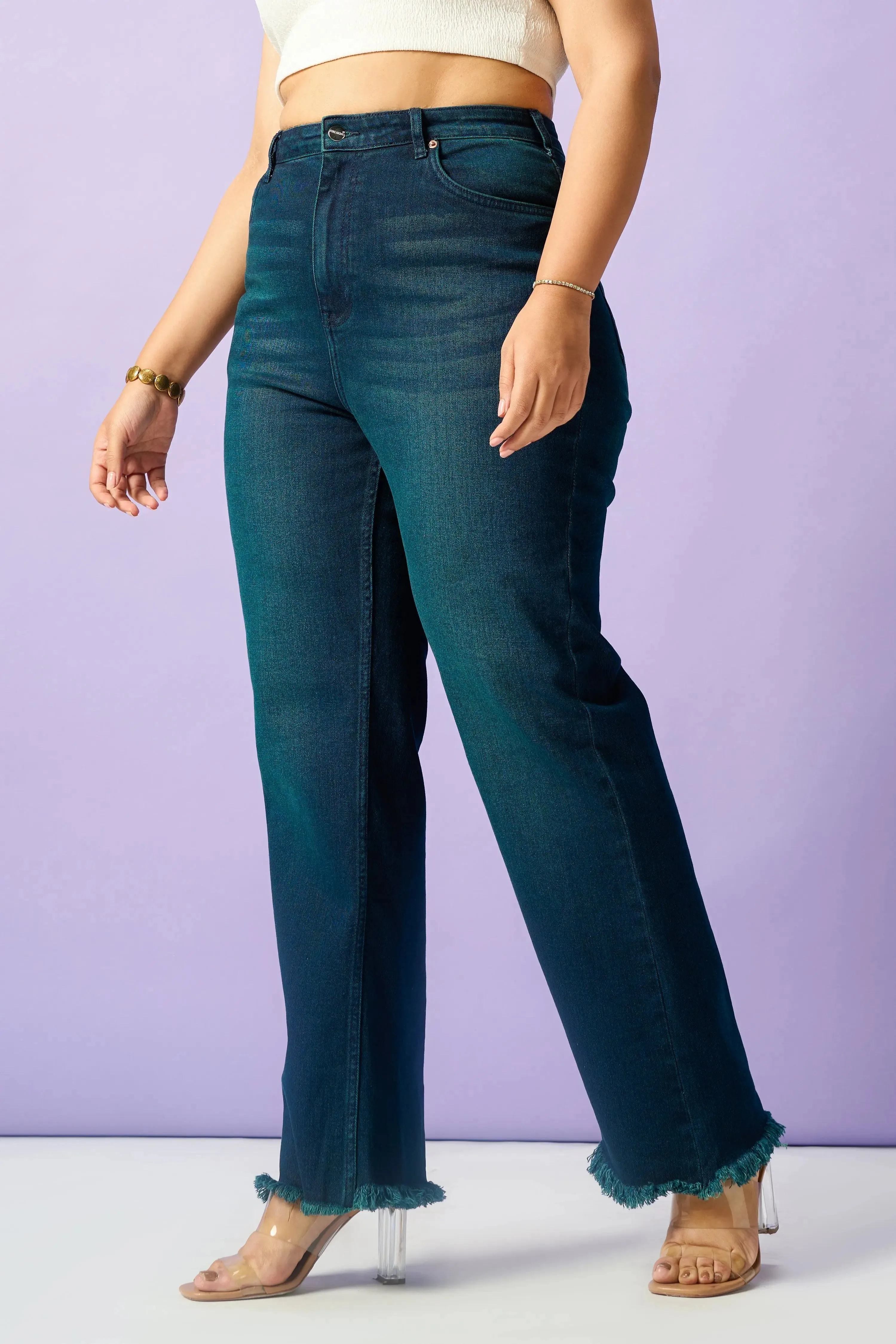 Subtle Teal Curve Straight Leg Jeans