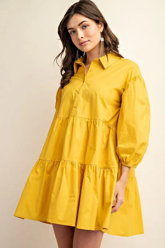 Sunflower Button Down Tiered Shirt Dress