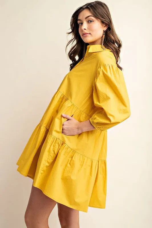 Sunflower Button Down Tiered Shirt Dress