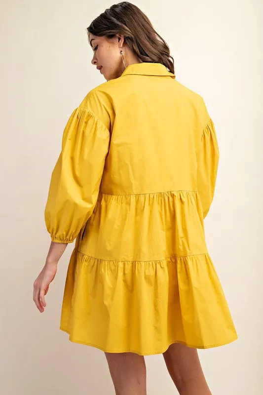 Sunflower Button Down Tiered Shirt Dress