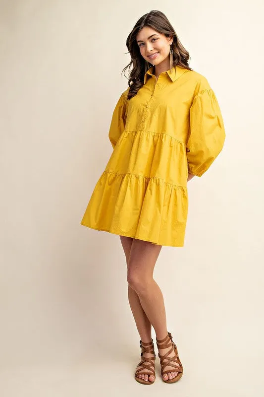 Sunflower Button Down Tiered Shirt Dress