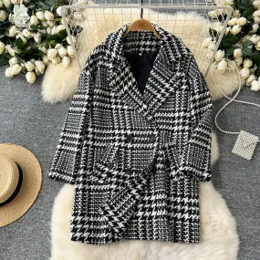 Thermal Houndstooth Printed Tweed Coat