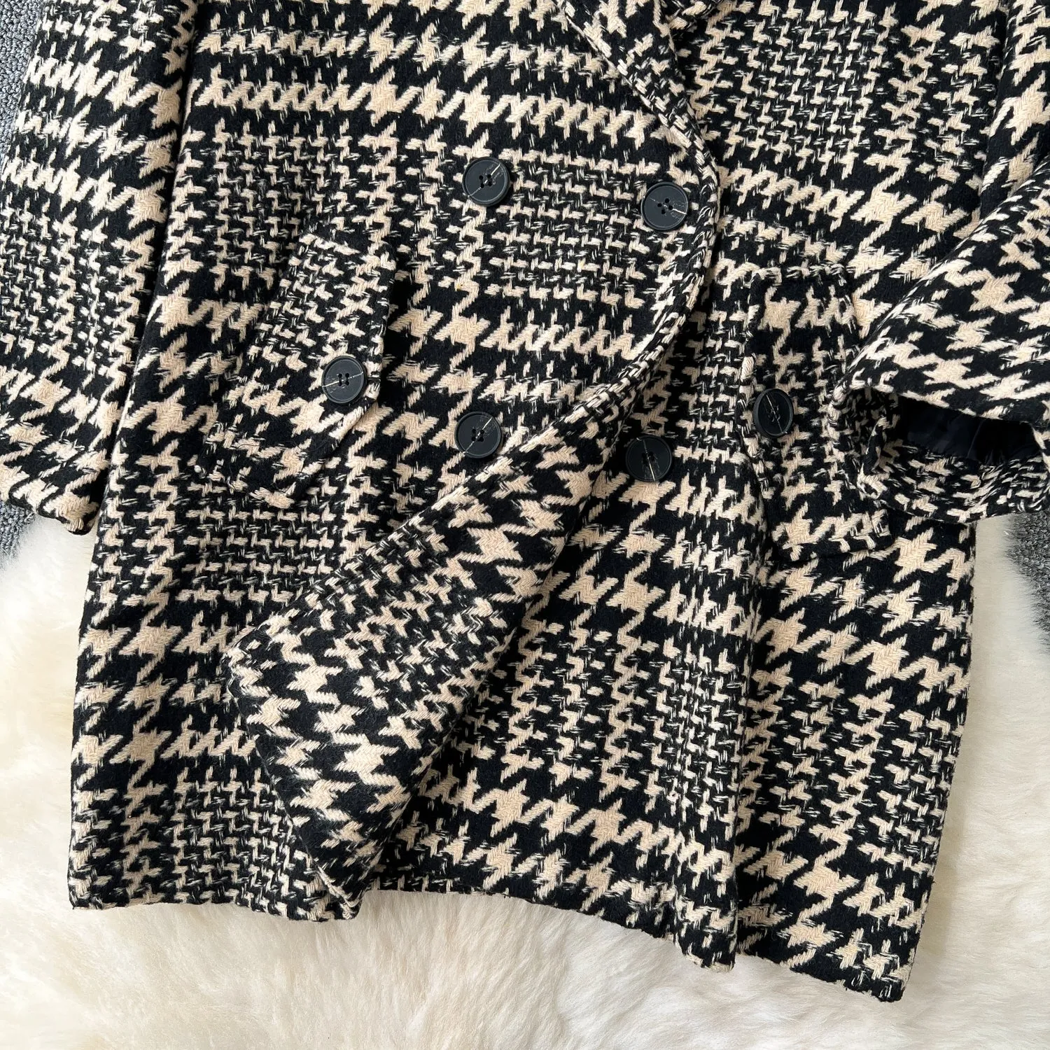 Thermal Houndstooth Printed Tweed Coat