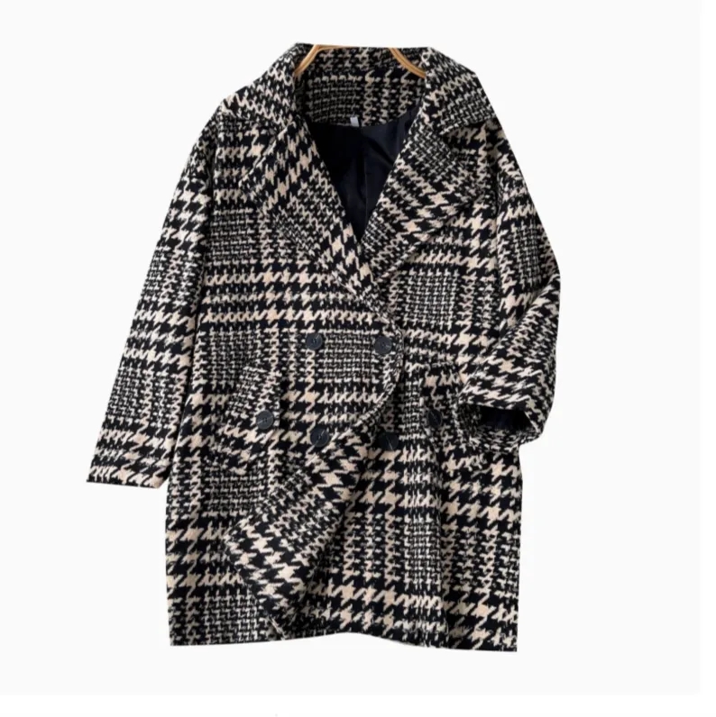 Thermal Houndstooth Printed Tweed Coat