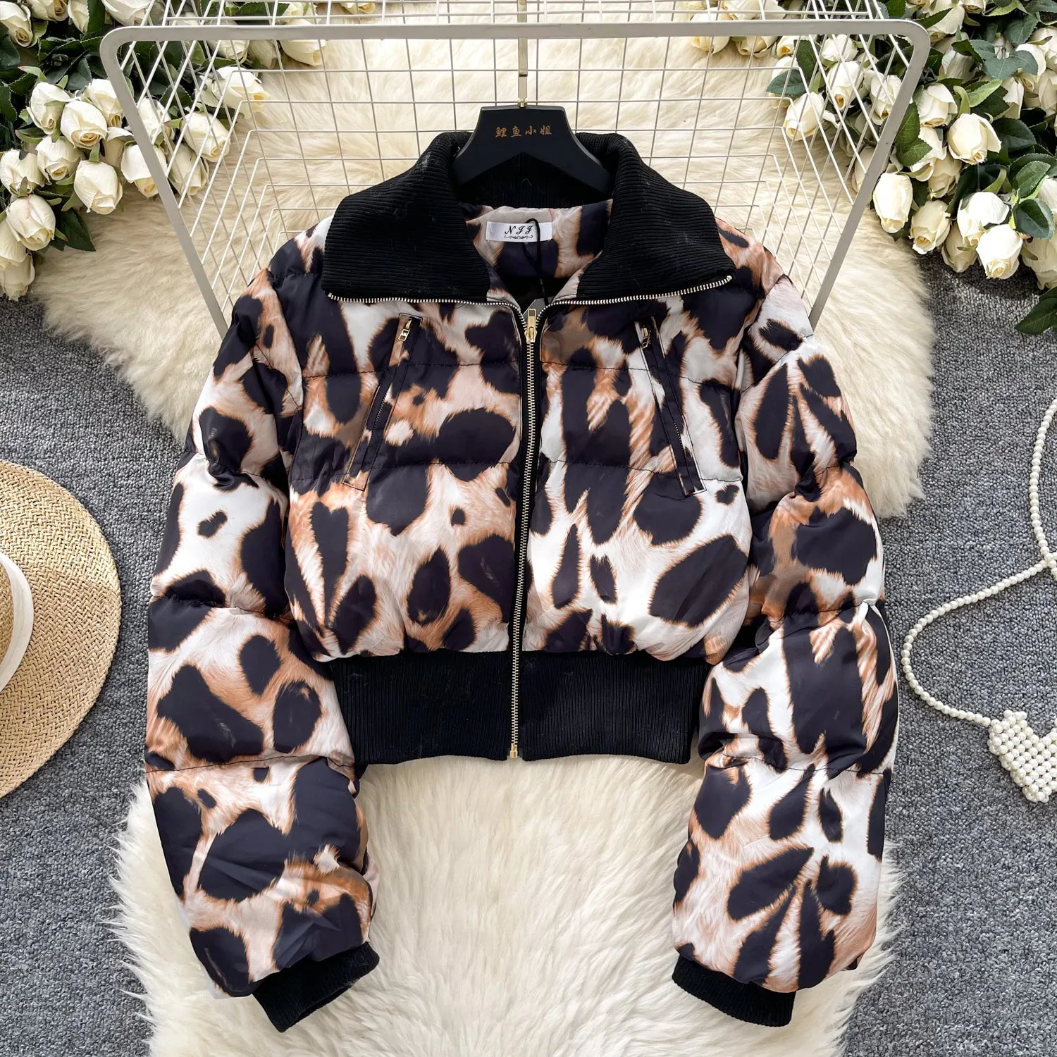 Thermal Leopard Printed Puffy Jacket