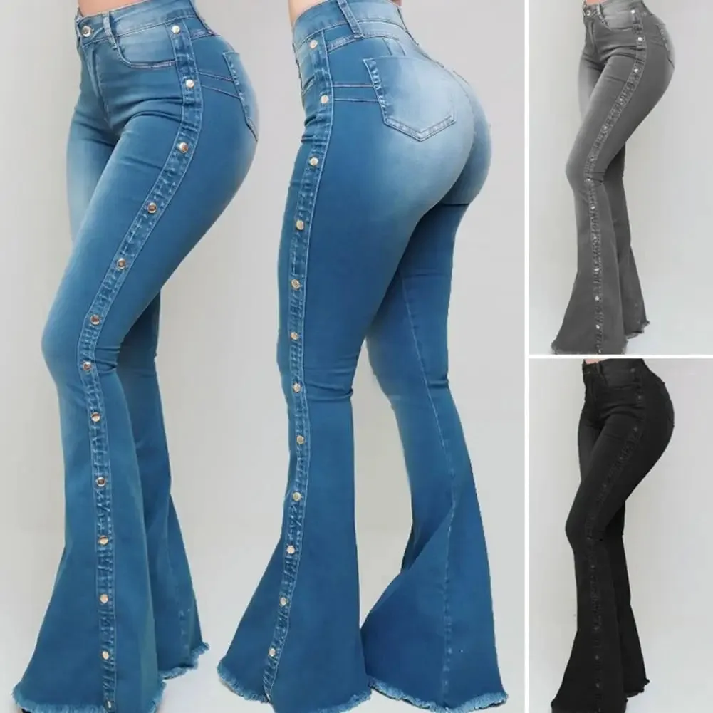 Trendy High Waist Flare Wide Leg Jeans