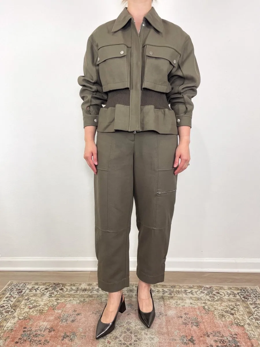 Utility Relaxed Tapered Pant w/Satin Piping in Army