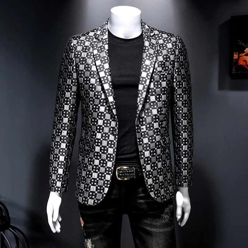 xiangtuibao Brand Men Blazer Personality Wild Men's Suit Jacket High Quality Fashion Plaid Print Slim Fit Warm Blazer Coat Male 5XL 6XL