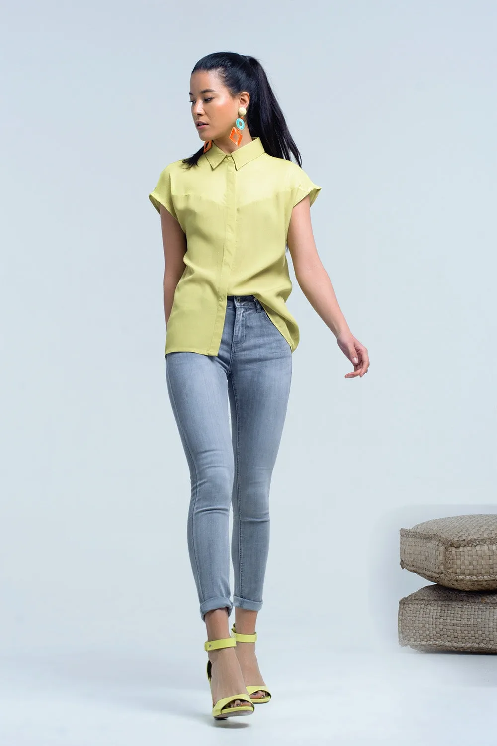 Yellow shirt with mesh detail